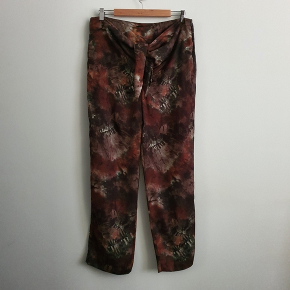 Zara Women's Brown Green Print Tie Front Wide Leg Pants Size L NWT - Picture 7 of 8
